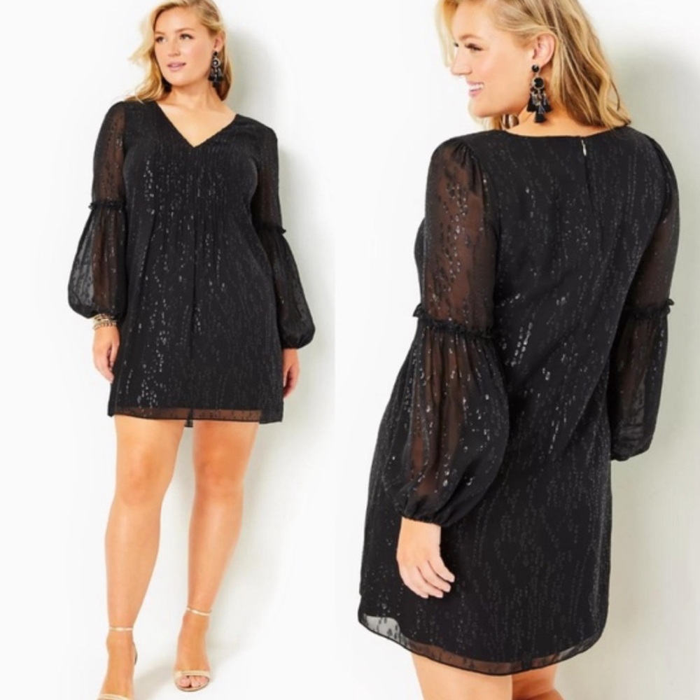 Lilly Pulitzer Elegant Cleme Silk Dress in Onyx Fish Clip Chiffon Size 6